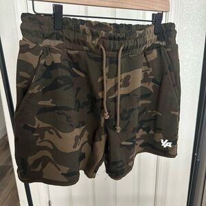 YoungLA Athletic Shorts Brown and Green Camouflage